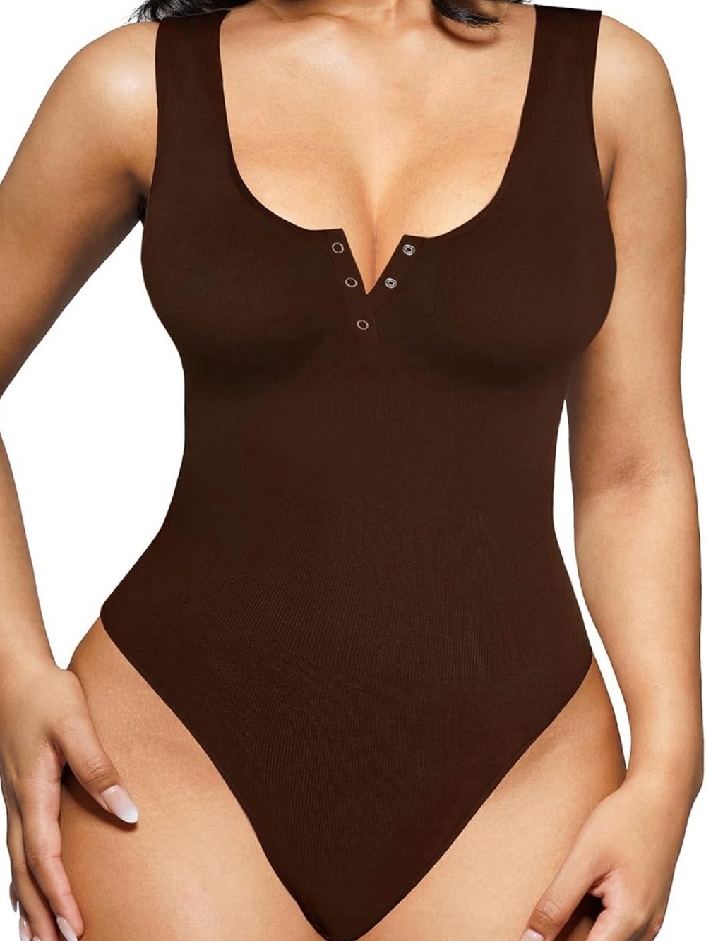 Popilush M/L Brown Contouring Ribbed Bodysuit